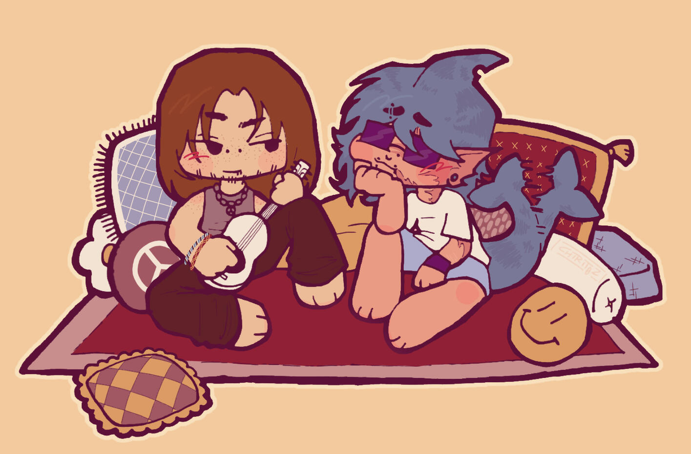 Flat color chibi + simple scene — 2026.